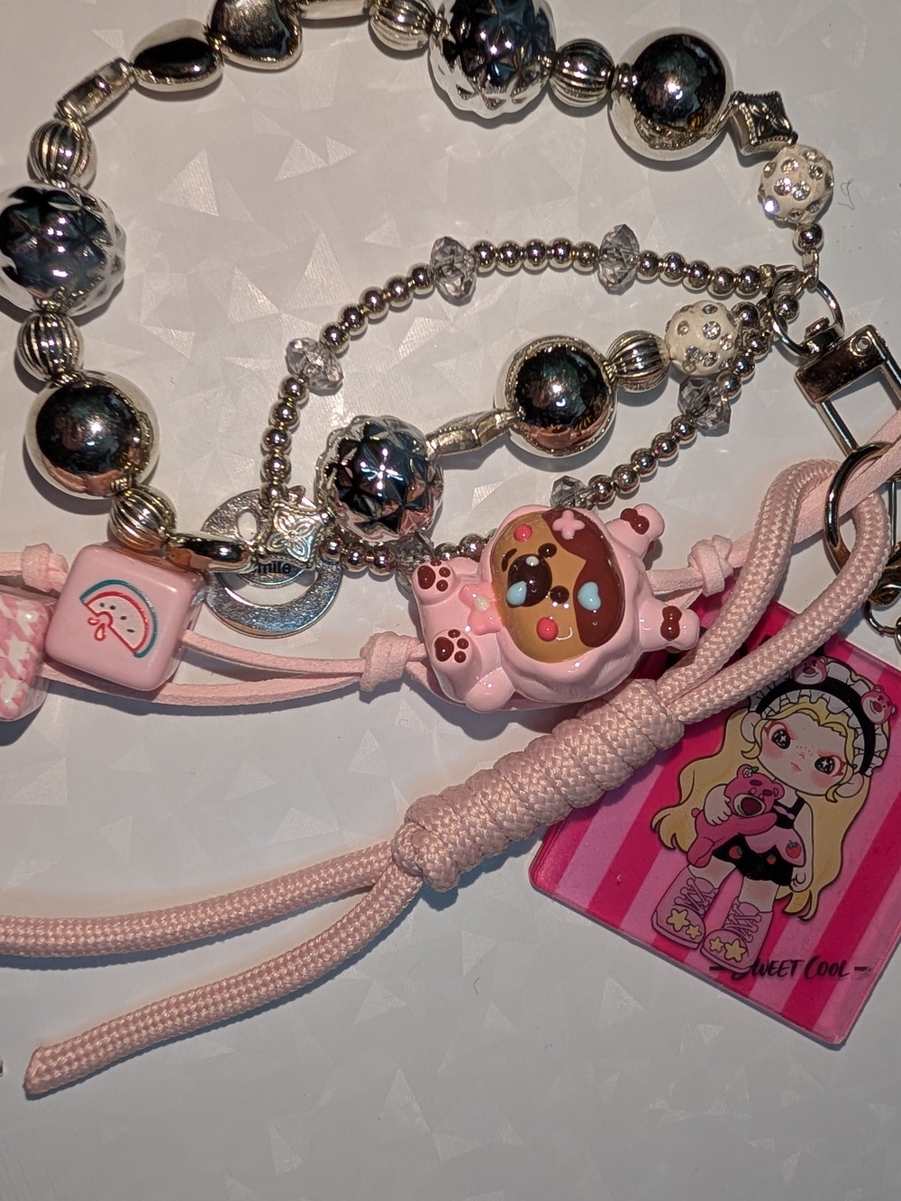 Pink Cute Cartoon Charm Keychain Set